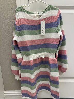Janie and Jack Pastel Striped Knit Dress size 7 NEW WITH TAGS